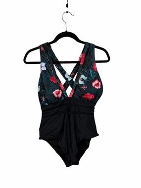 NWT Floral & Black One Piece Swimsuit Size L